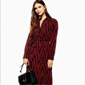 Topshop Red and Black Chevron Long Sleeve Dress